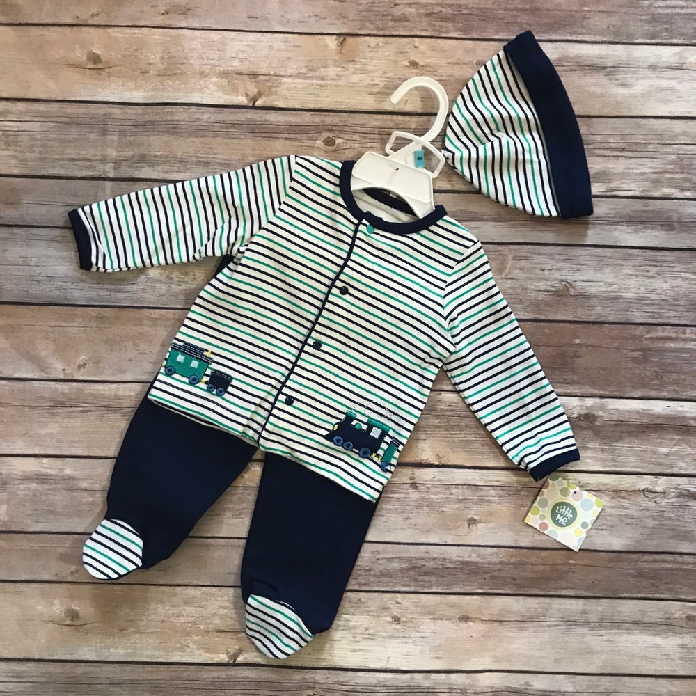 Little Me NEW NWT 3 Pc Train Outfit 6 mo Navy Set - Picture 1 of 3